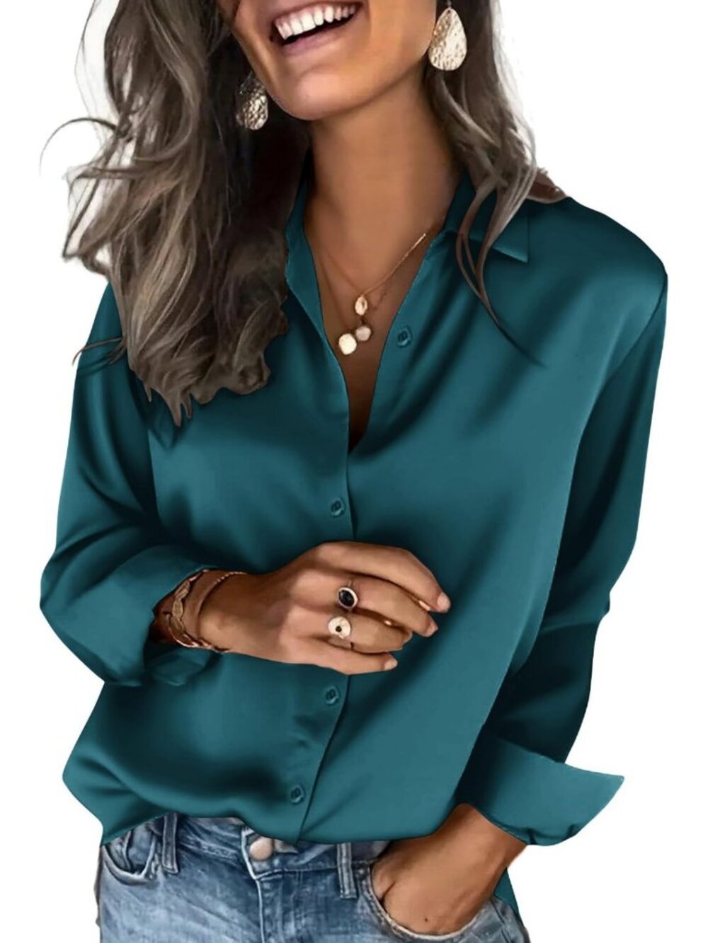 Chic Satin Blouse for Women | Silk Button Down Long Sleeve Top | Elegant Fashion
